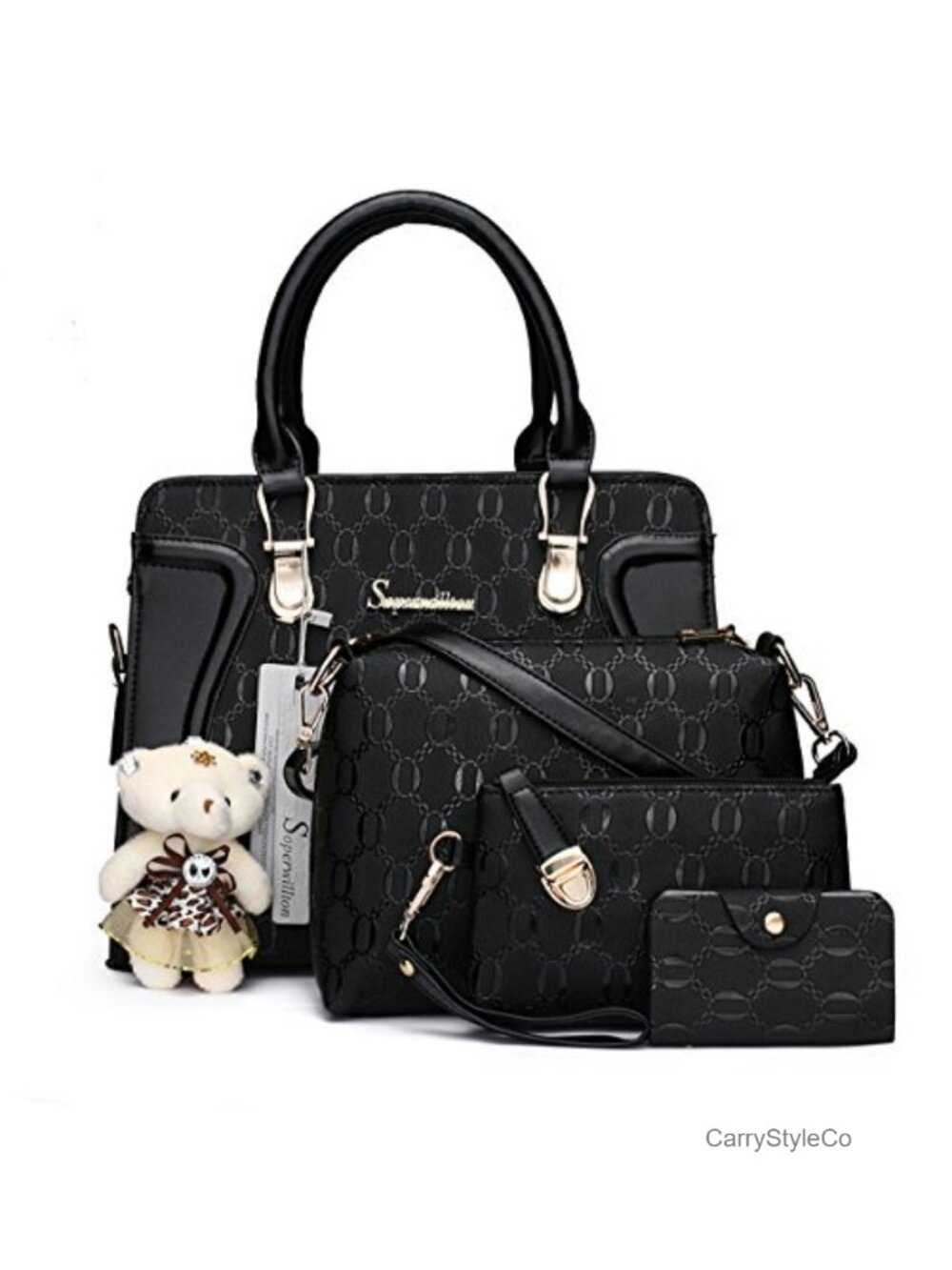 Tote Purse Set 4pcs Faux Leather Gold Hardware Shoulder Bag